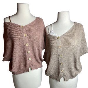 REVERSIBLE Knit Button Down Sweater-Tan